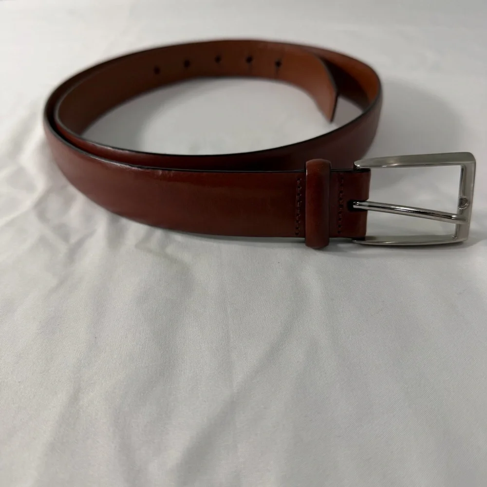 Men's Handcrafted Genuine Leather Brown Leather‎ Belt Silver Buckle